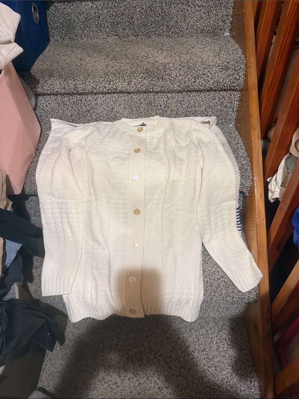 Women's Cream Button-Front Cable Knit Cardigan Sweater